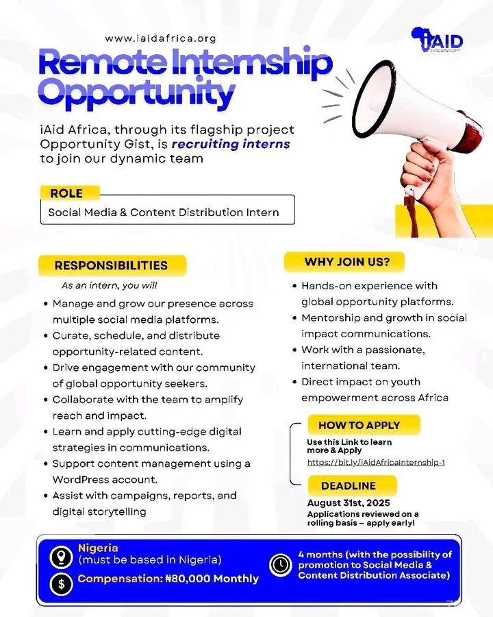 Remote Internship opportunities | iAid Africa 2025